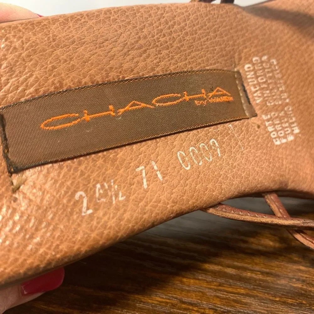 Chacha brown leather open toe mule, slip on size 8/24.5 ￼